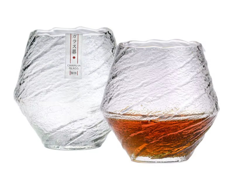 Japanese Hammer Pattern Crystal Whiskey Glasses - 420 mL