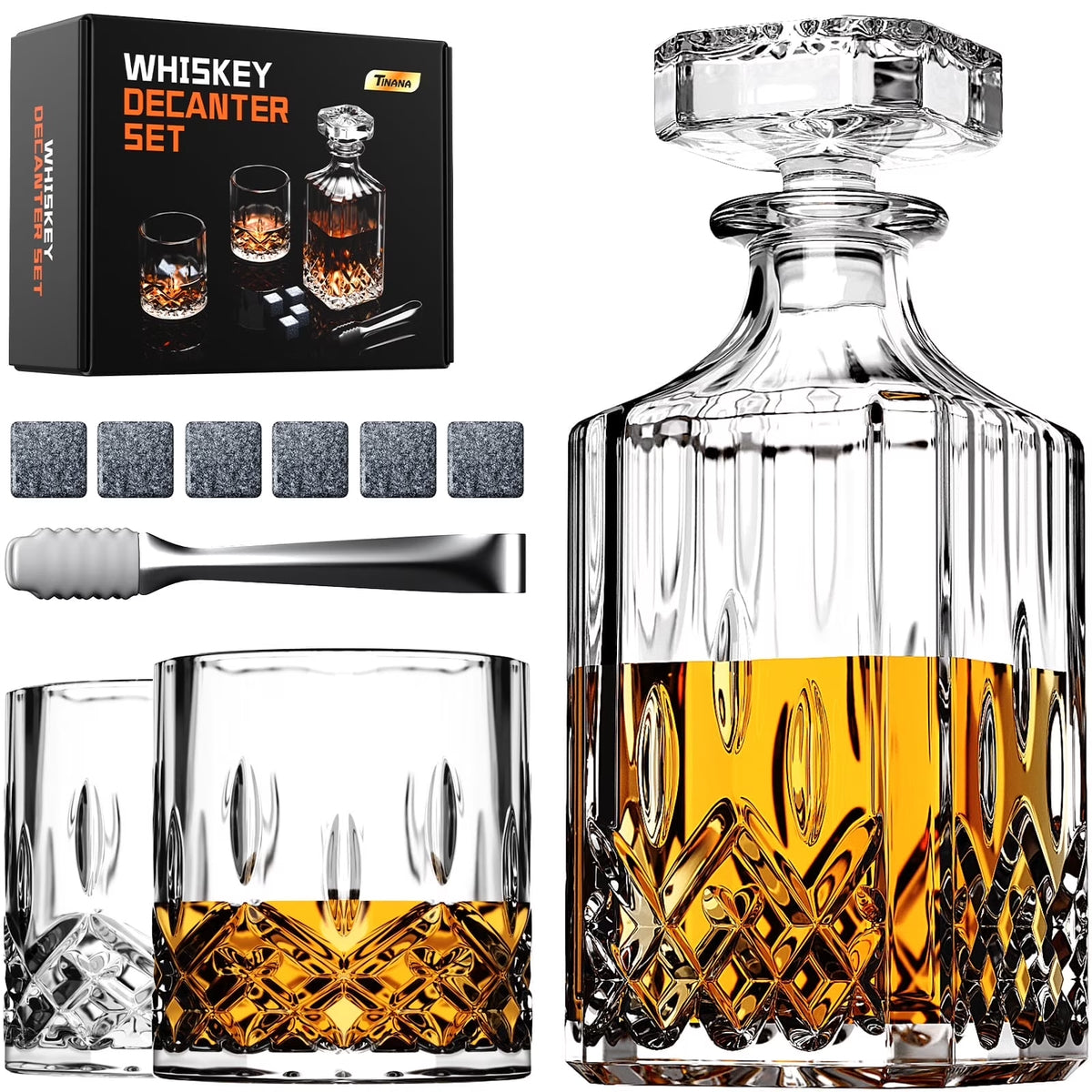 Whiskey Decanter Set with Glasses and Whiskey Stones, Whiskey Decanter Sets for Men, Valentine'S Day Gift, Anniversary Birthday Gifts for Father Mother Husband