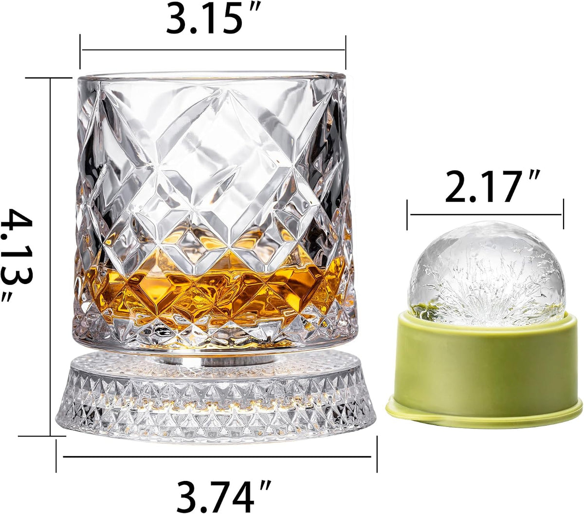 Spinning Whiskey Glasses Set of 4, 9.5 Oz Smooth Rotating Bases, Gift Box