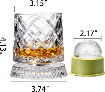 Spinning Whiskey Glasses Set of 4, 9.5 Oz Smooth Rotating Bases, Gift Box
