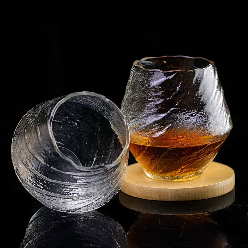 Japanese Hammer Pattern Crystal Whiskey Glasses - 420 mL