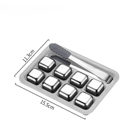 6 Piece Stainless Steel Whiskey Stones Set - Tongs and Serving Tray Included