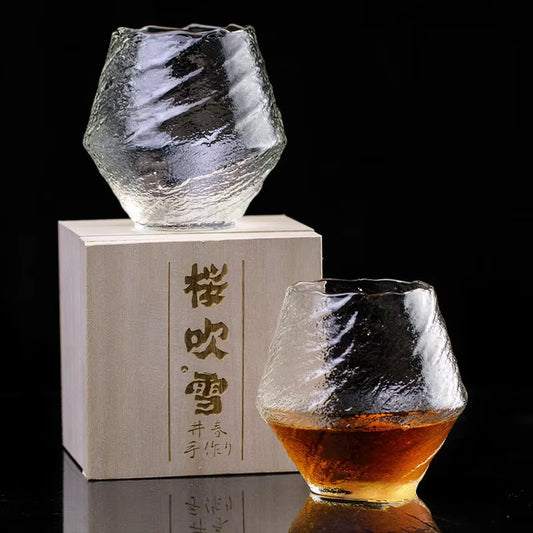 Japanese Hammer Pattern Crystal Whiskey Glasses - 420 mL